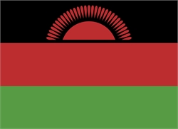 [ai] The flag of Malawi features three horizontal stripes in black, red, and green, with a red sun with 21 rays at the top center.